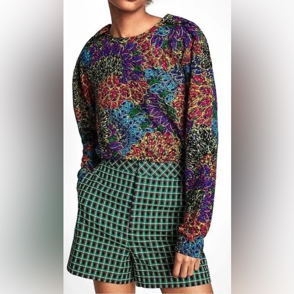 ZARA SLIGHT PUFF SLEEVE‎ MULTICOLOUR TOP  Size Large